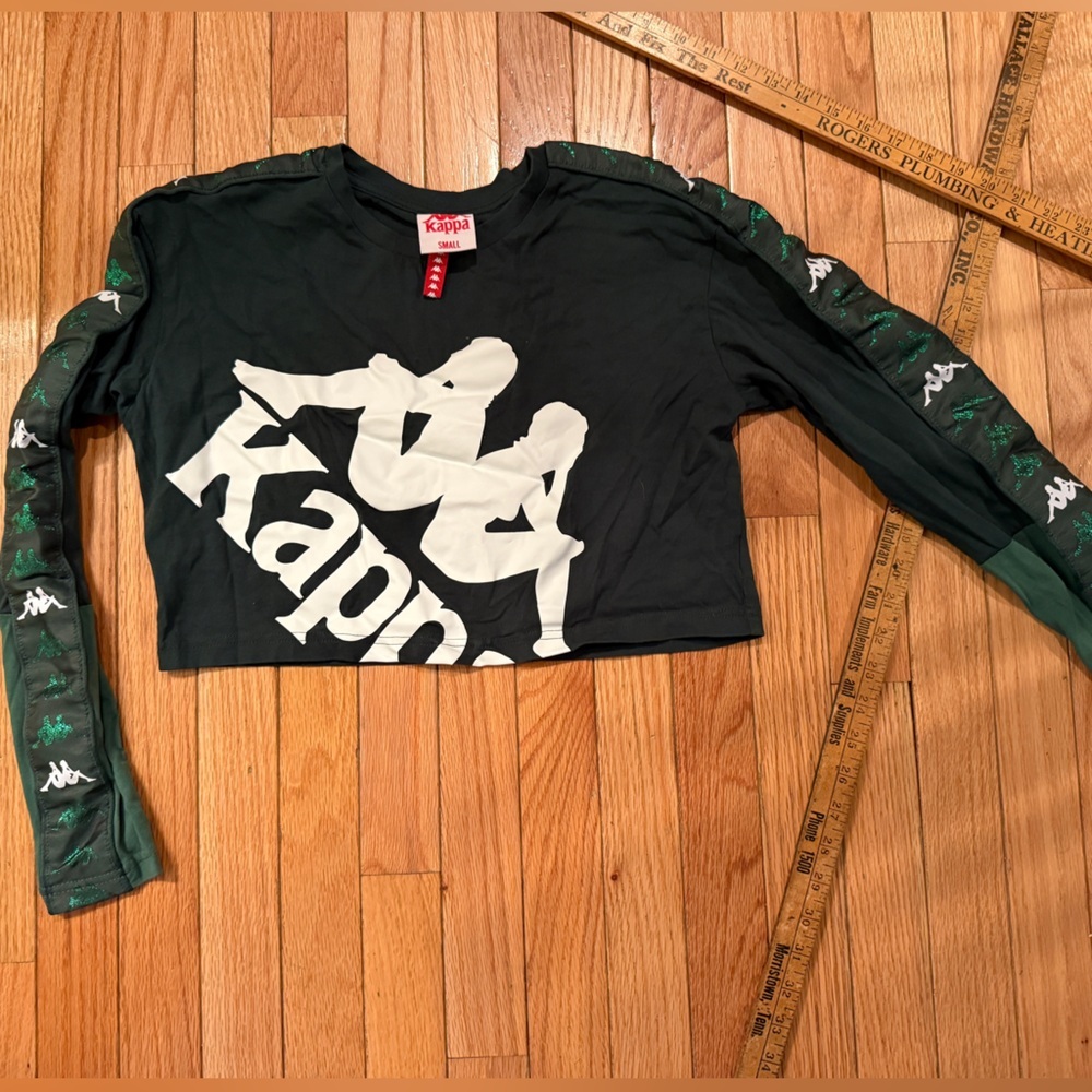 Kappa Black and Green Metallic accent Crop Top